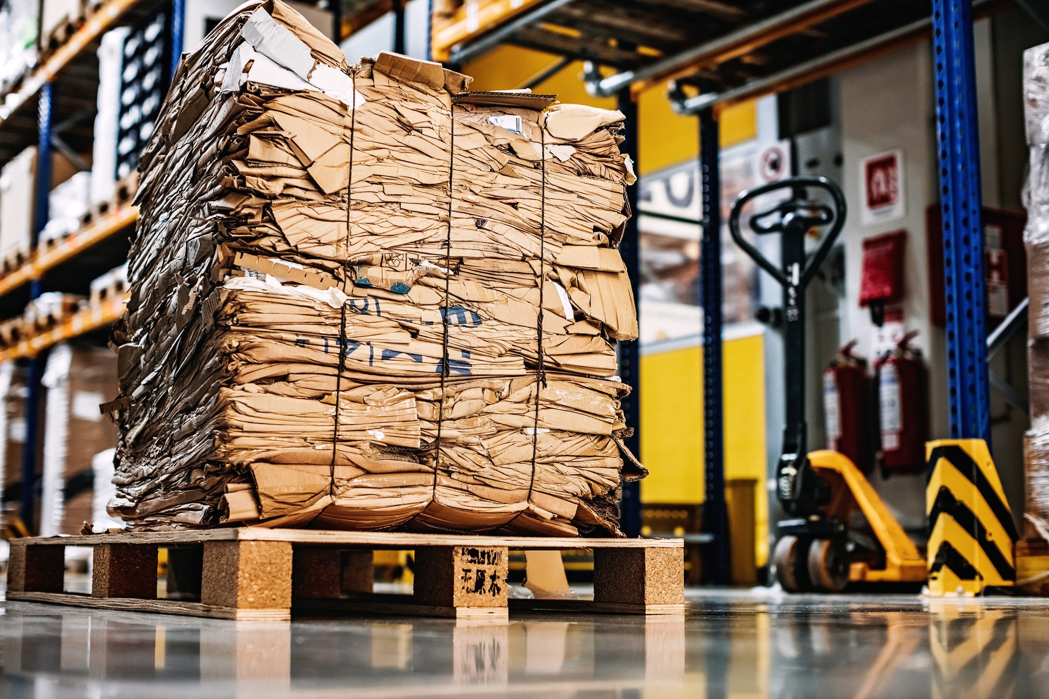 Bail of cardboard in a warehouse