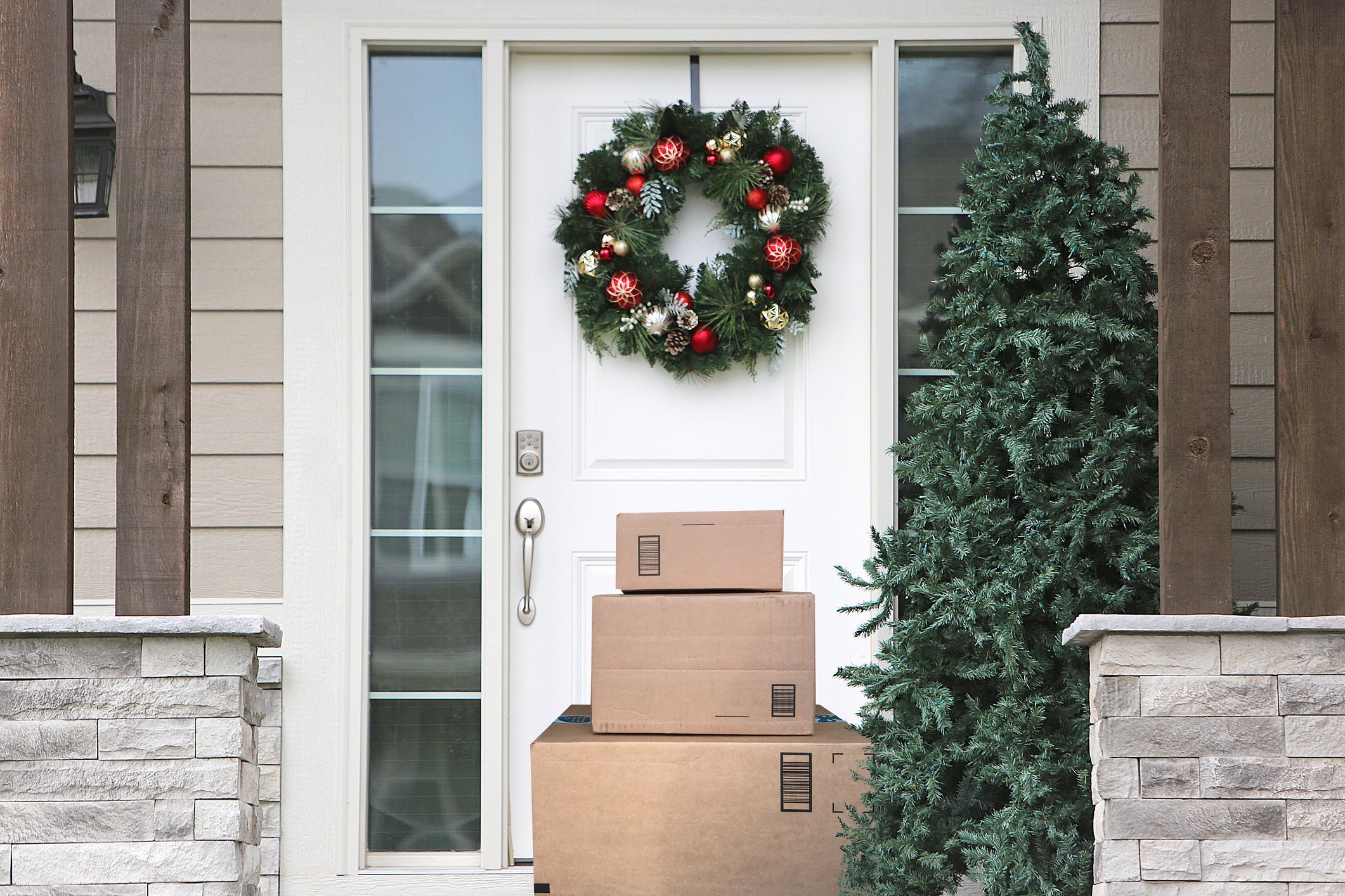 Christmas parcels at door