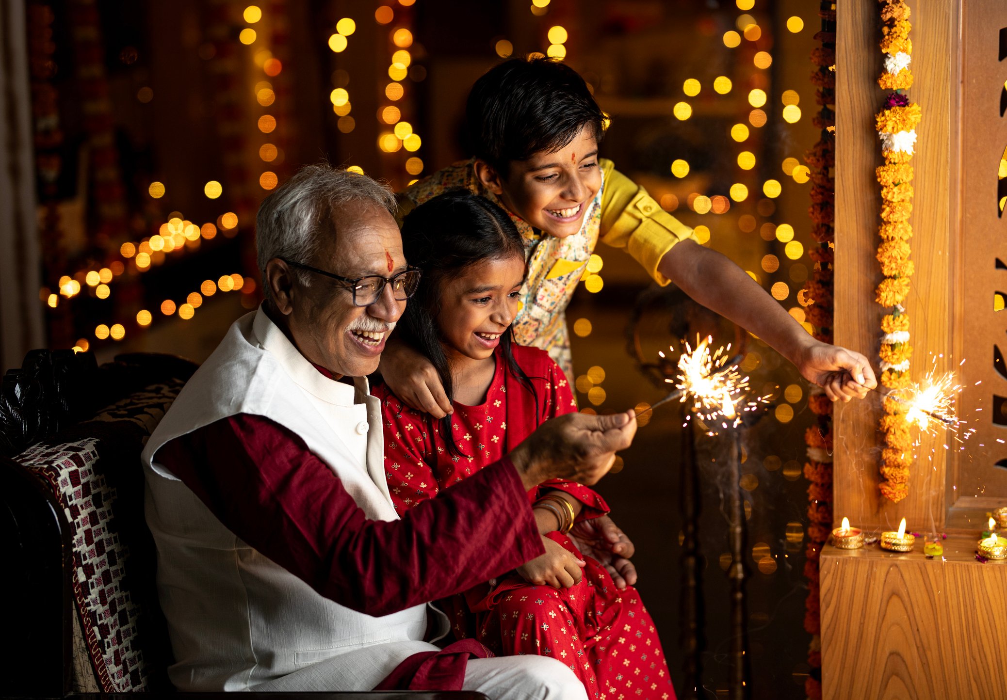 family celebrating diwali