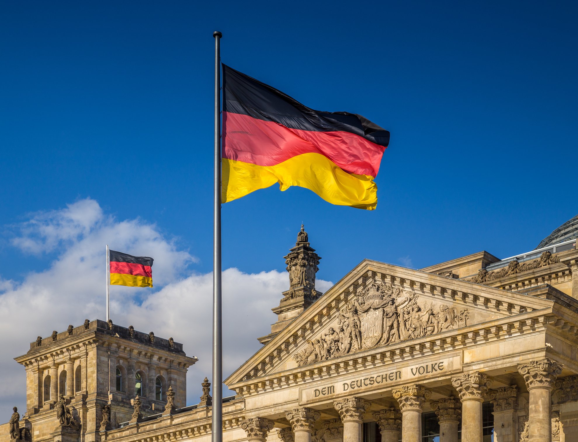 german flag in front of building