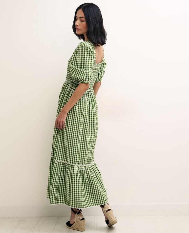 Lady in green gingham dress