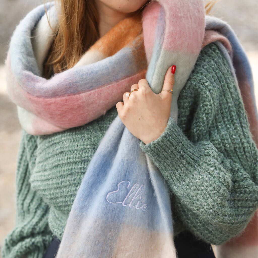woman wearing personalised scarf