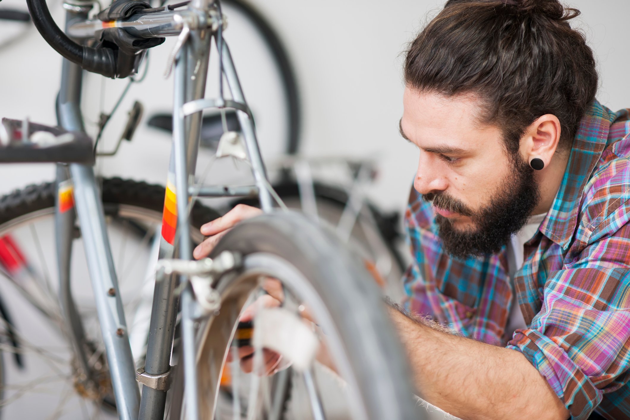 person taking bike apart