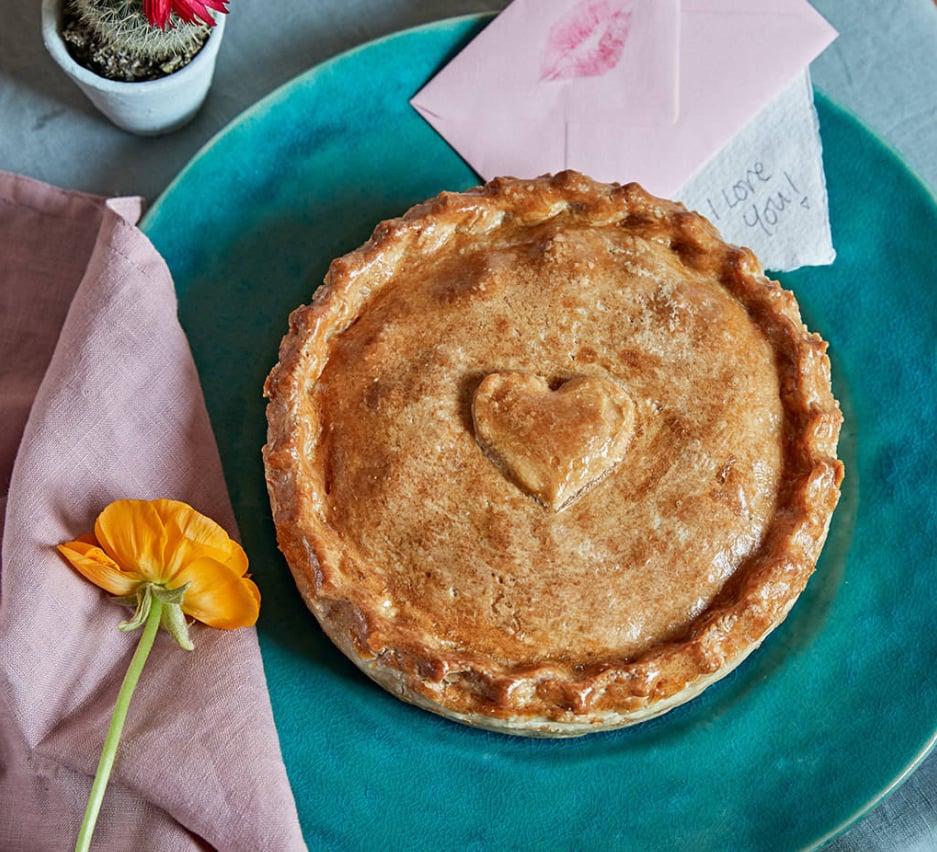 Pork pie with love heart pattern