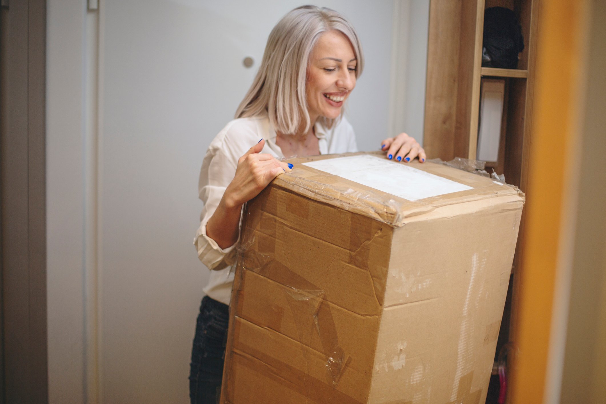 Lady with large box