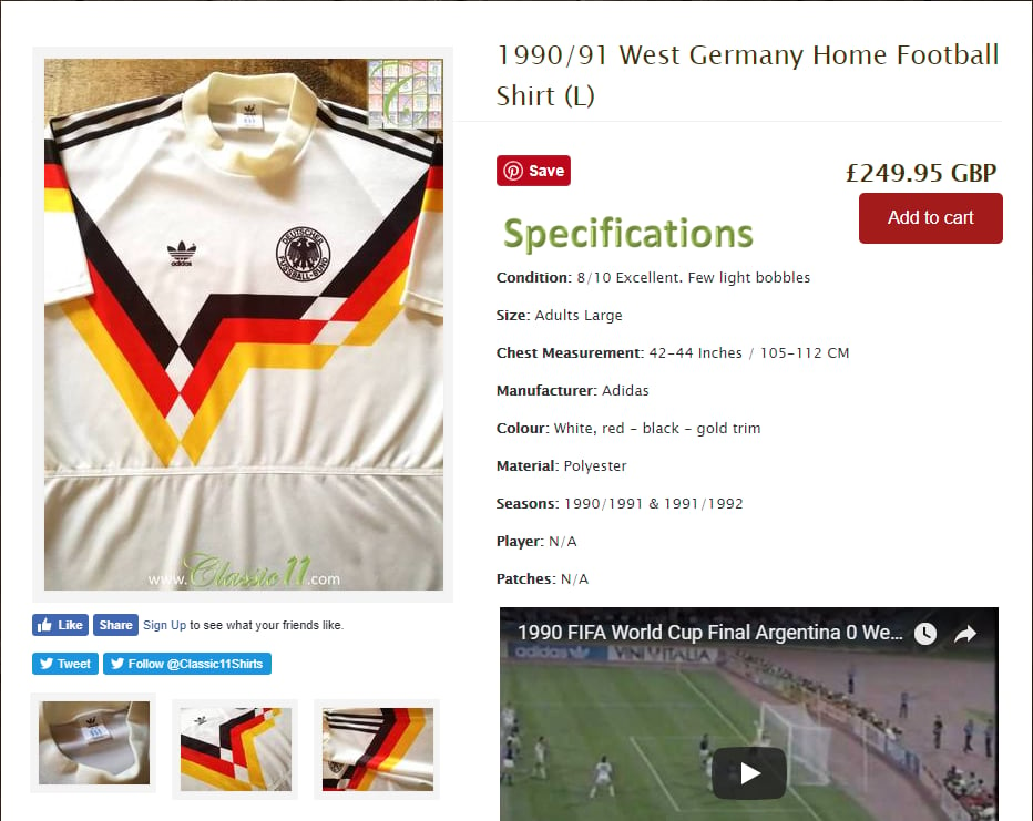 West Germany Adidas Shirt, Italia 1990