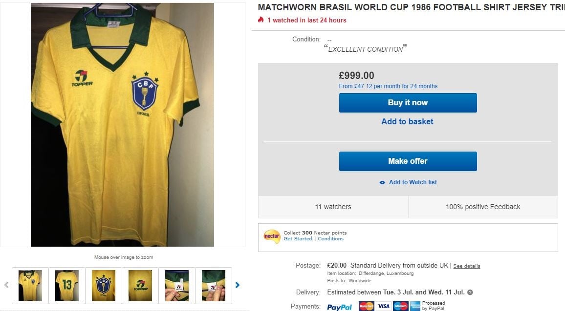 Brazil 1970 World Cup Shirt