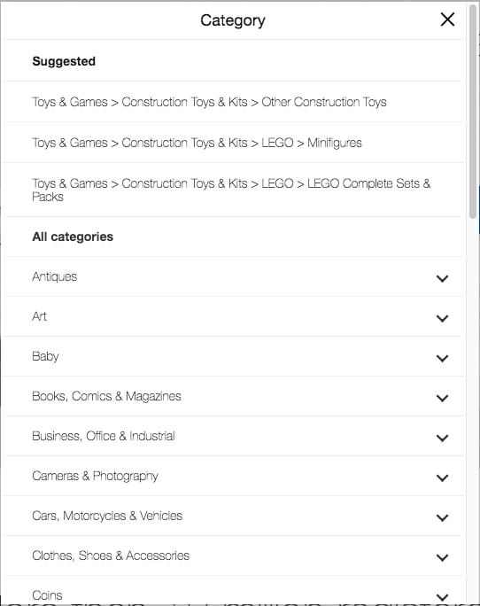 eBay will provide you with categories that it thinks your item can belong to